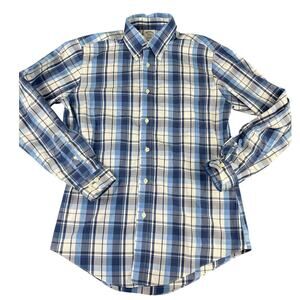 Men's Brooks Brothers Regent Blue Plaid Button Down Shirt Cotton - Excellent